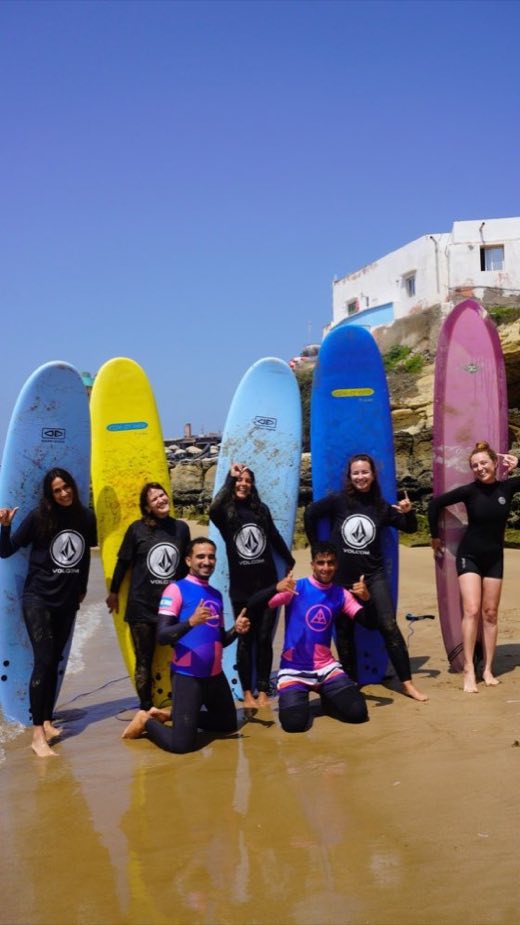 Group with surfboards on the beach