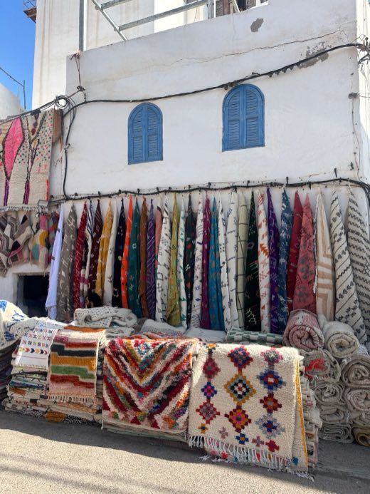 Berber rugs hanging outside a shop in the souk